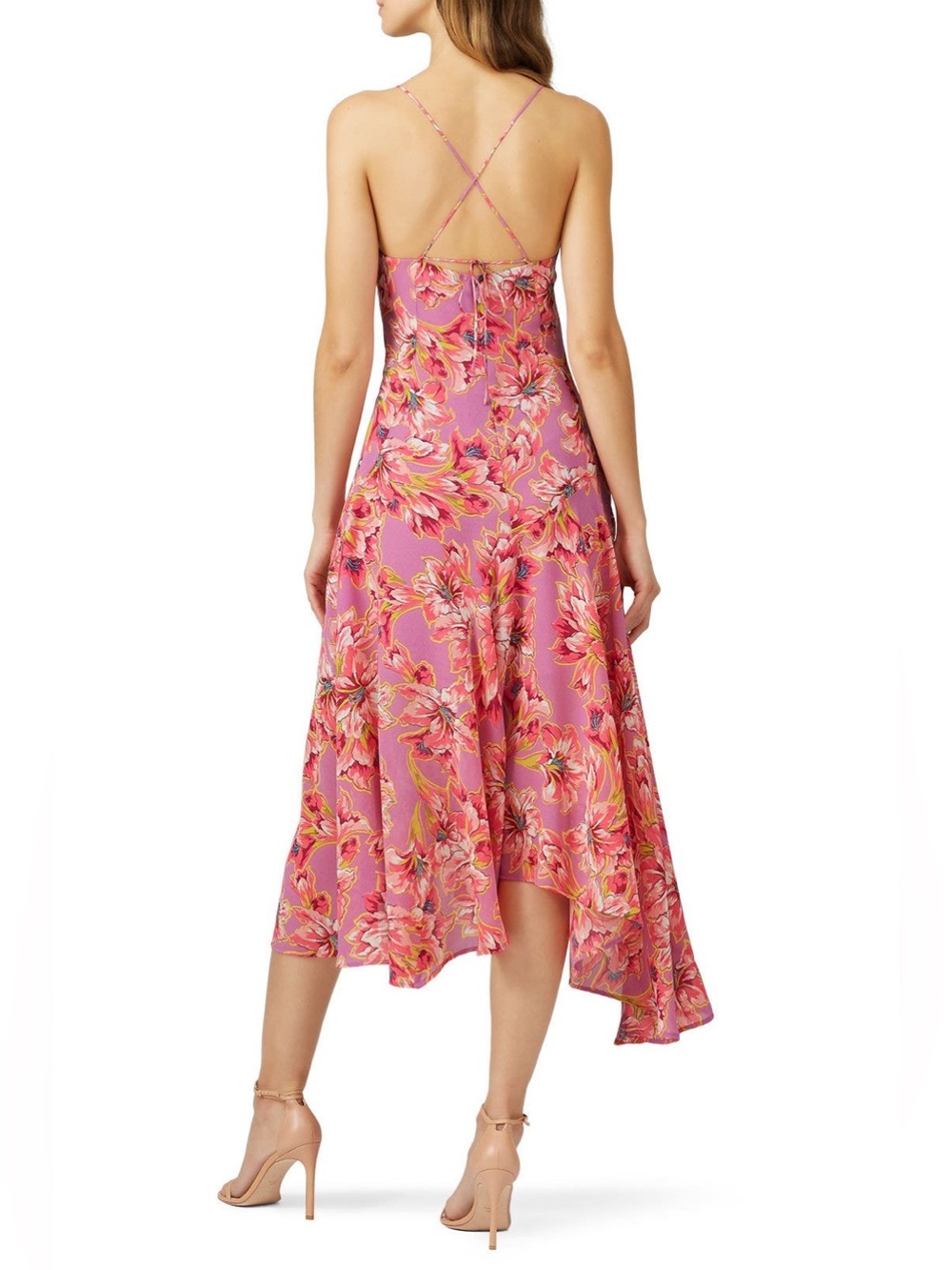 Astr Floral Pink Slip long Midi Dress asymmetrical High Low Hem feminine wedding - Picture 4 of 10
